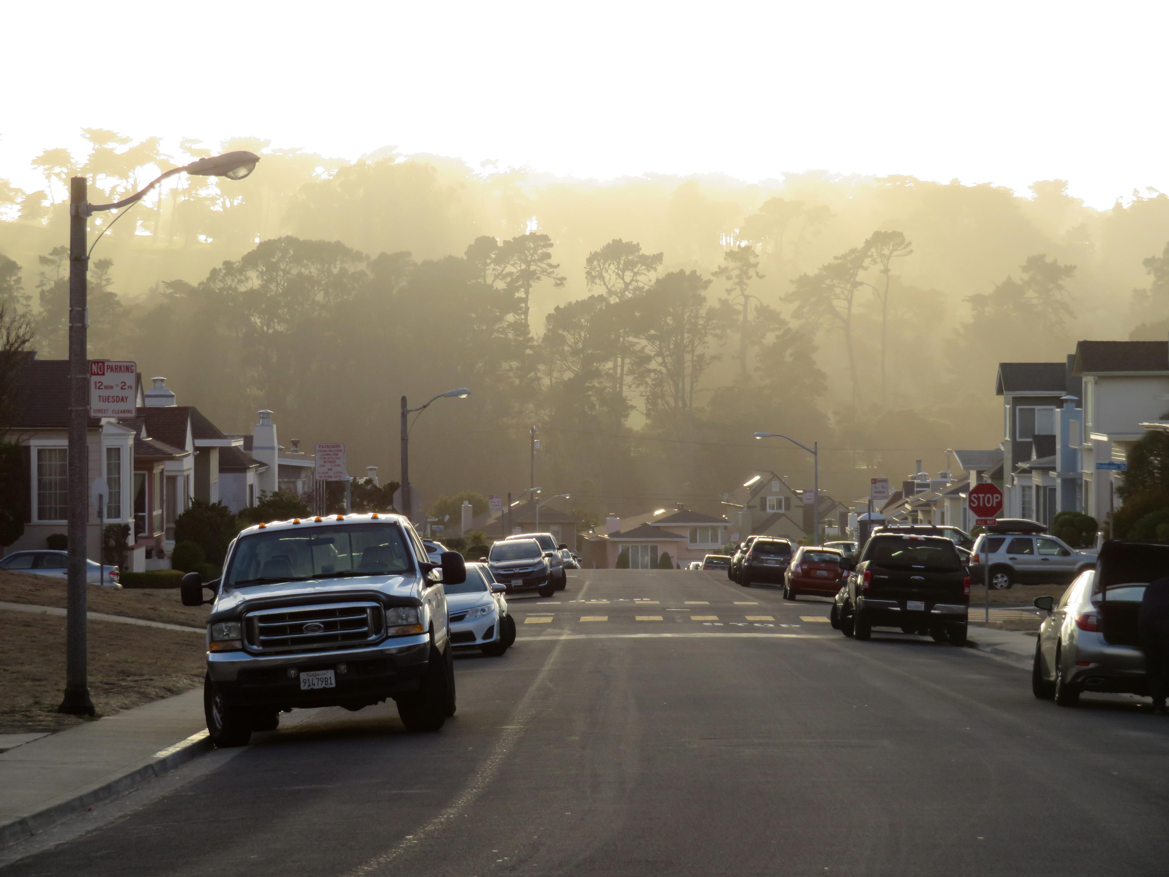Fog over Daly City California residential neighborhoods